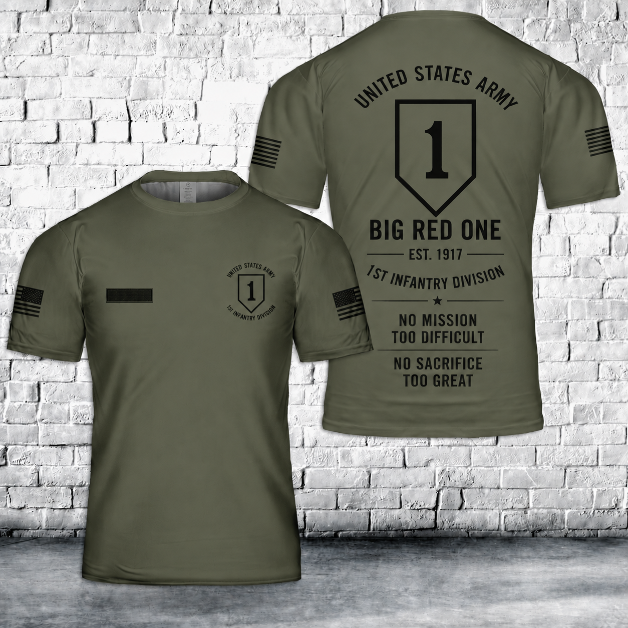 US Army Big Red One Est. 1917 "No Mission Too Difficult" 3D T-Shirt