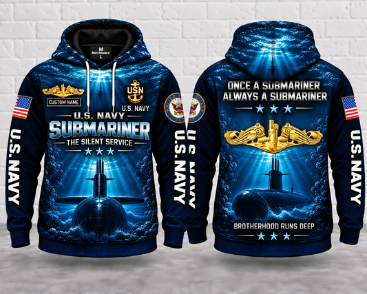 US Navy Submariner Brotherhood Runs Deep 3D Hoodie - The Silent Service