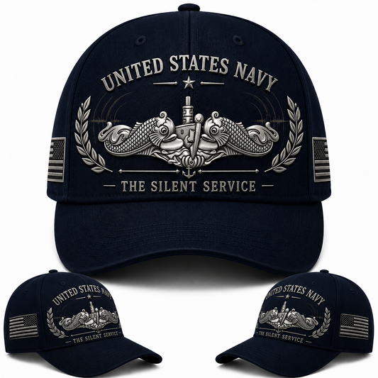 United States Navy The Silent Service Baseball Cap - Submariner Silver Dolphins Veteran Hat