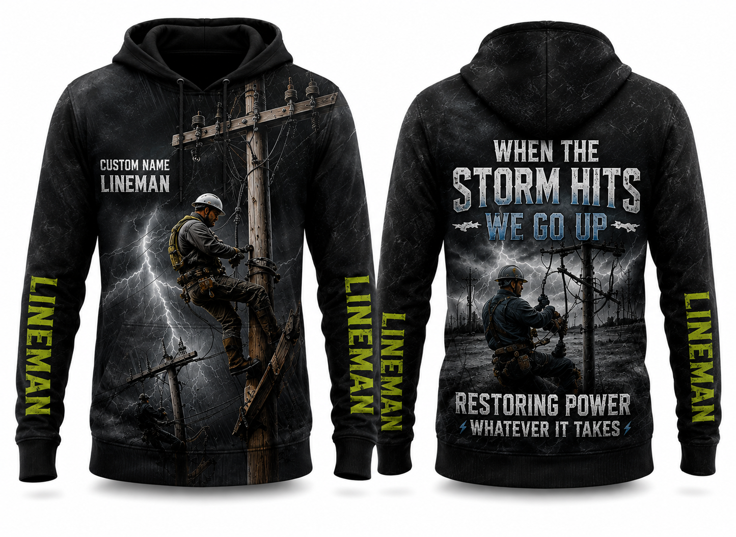 Custom Name Lineman When The Storm Hits We Go Up 3D Hoodie
