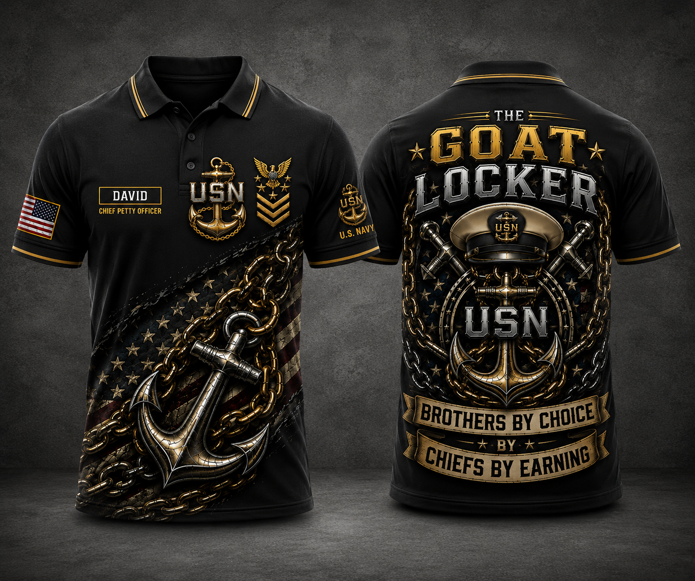 Custom Name The Goat Locker US Navy Chief Polo Shirt