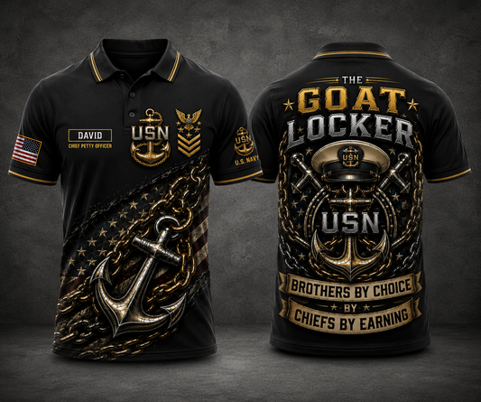 Custom Name The Goat Locker US Navy Chief Polo Shirt