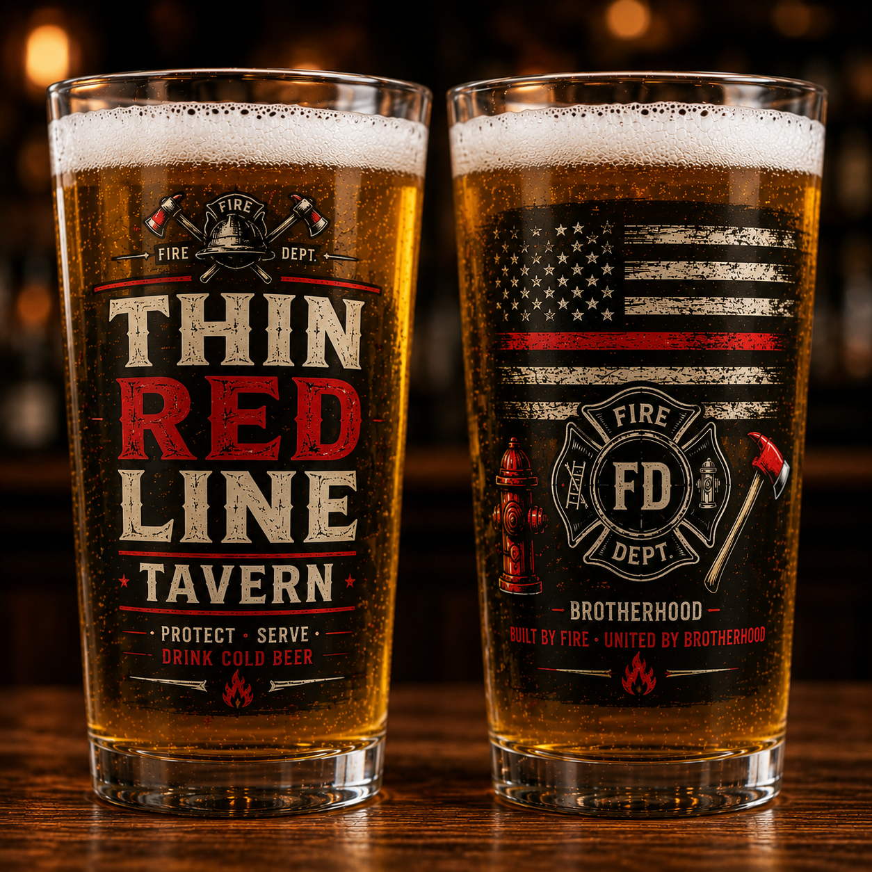 Thin Red Line Tavern Firefighter Beer Pint Glass