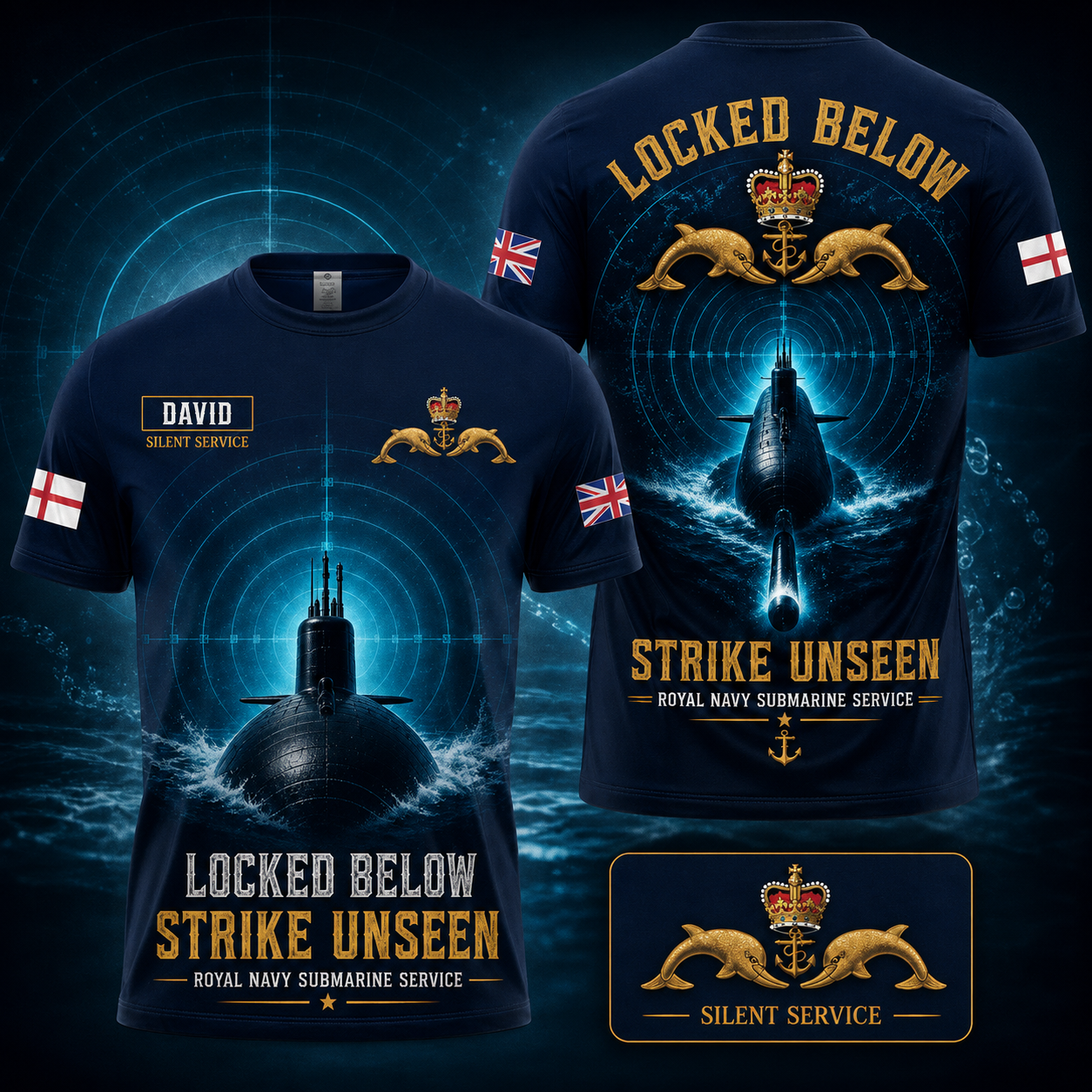 Locked Below Strike Unseen Submarine Sonar Military Custom Name Royal Navy T-Shirt