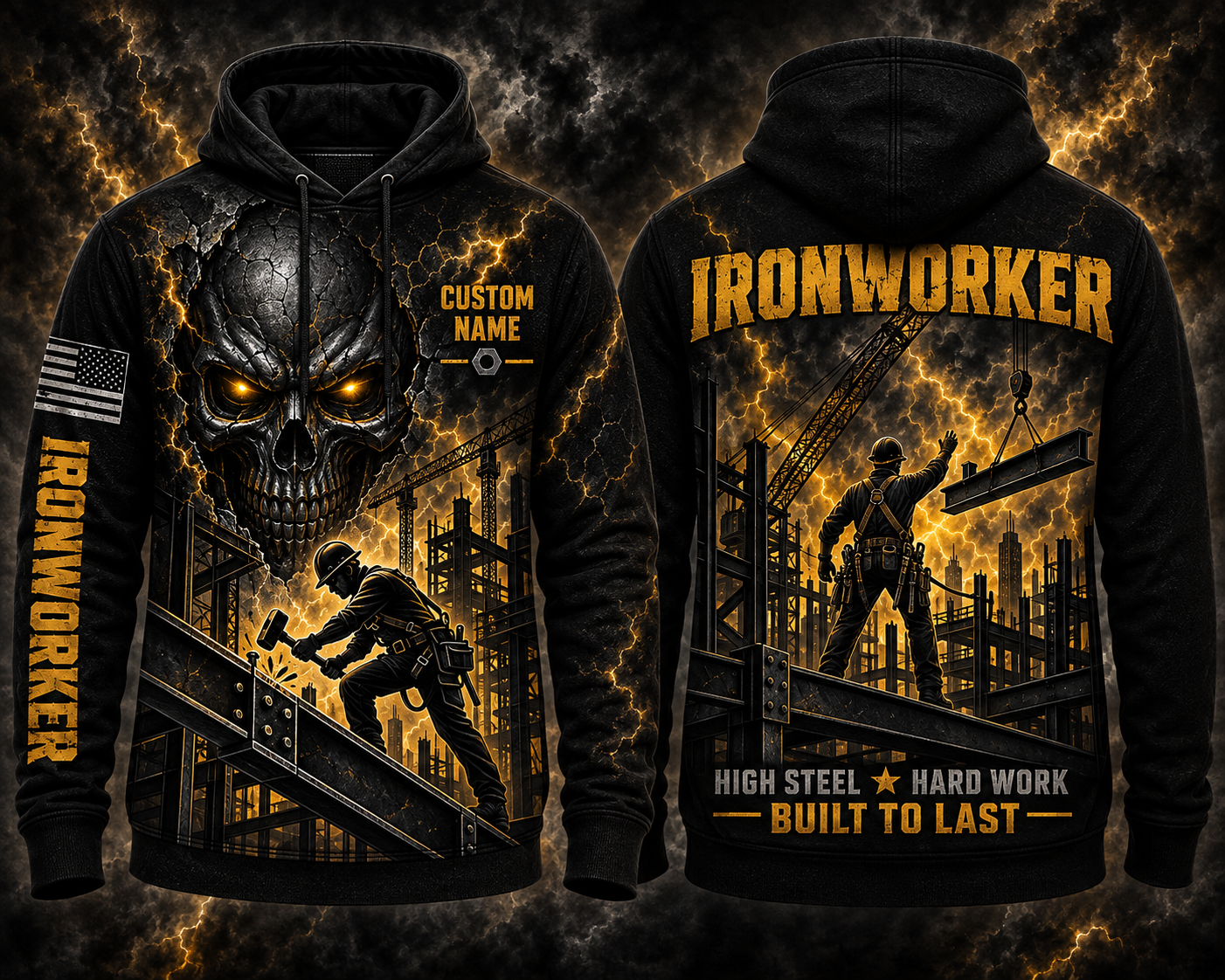 Custom Name Ironworker High Steel Hard Work Halloween 3D Hoodie
