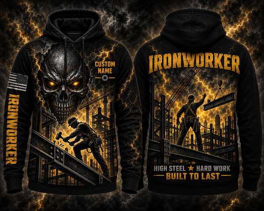 Custom Name Ironworker High Steel Hard Work Halloween 3D Hoodie
