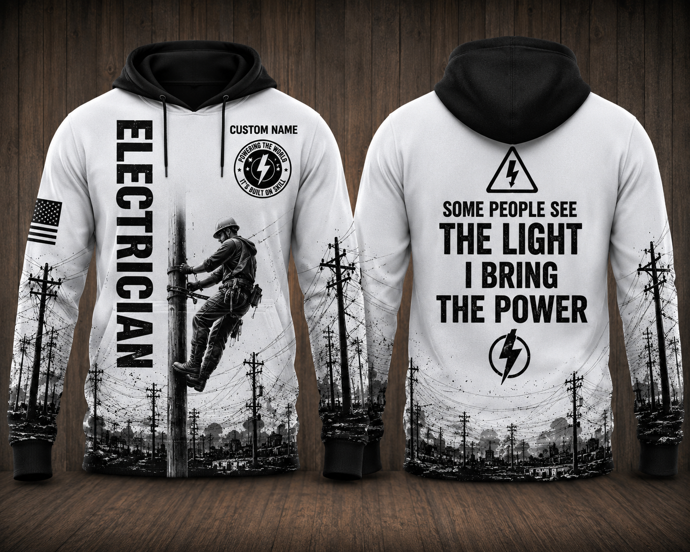 Custom Name Electrician Some People See The Light I Bring The Power 3D Hoodie