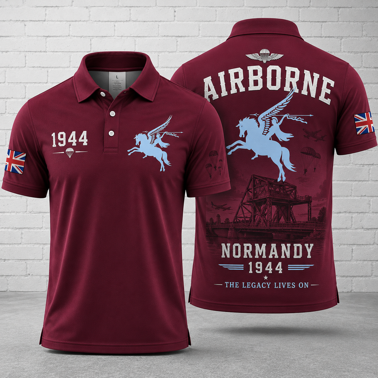 British Airborne Normandy 1944 Pegasus D-Day Legacy Polo Shirt
