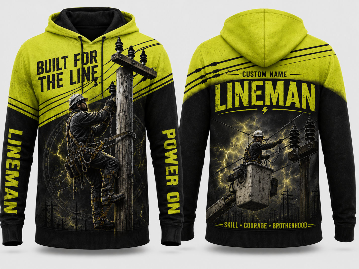 Custom Name Lineman Built For The Line Skill Courage Brotherhood 3D Hoodie