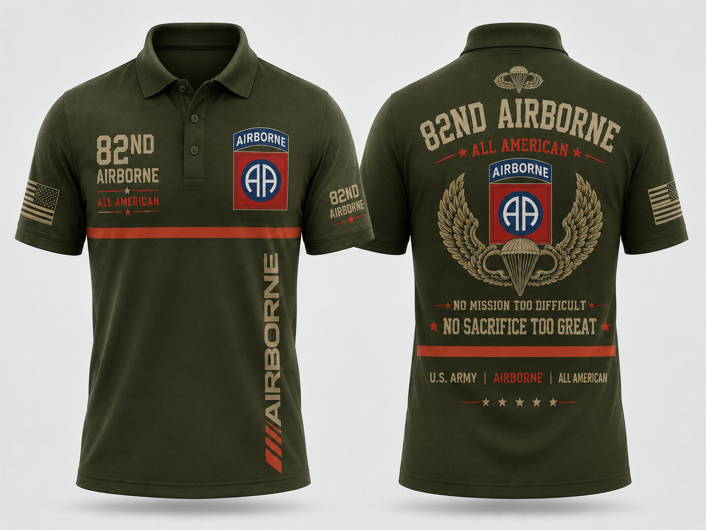 US Army 82nd Airborne All American No Mission Too Difficult Polo Shirt