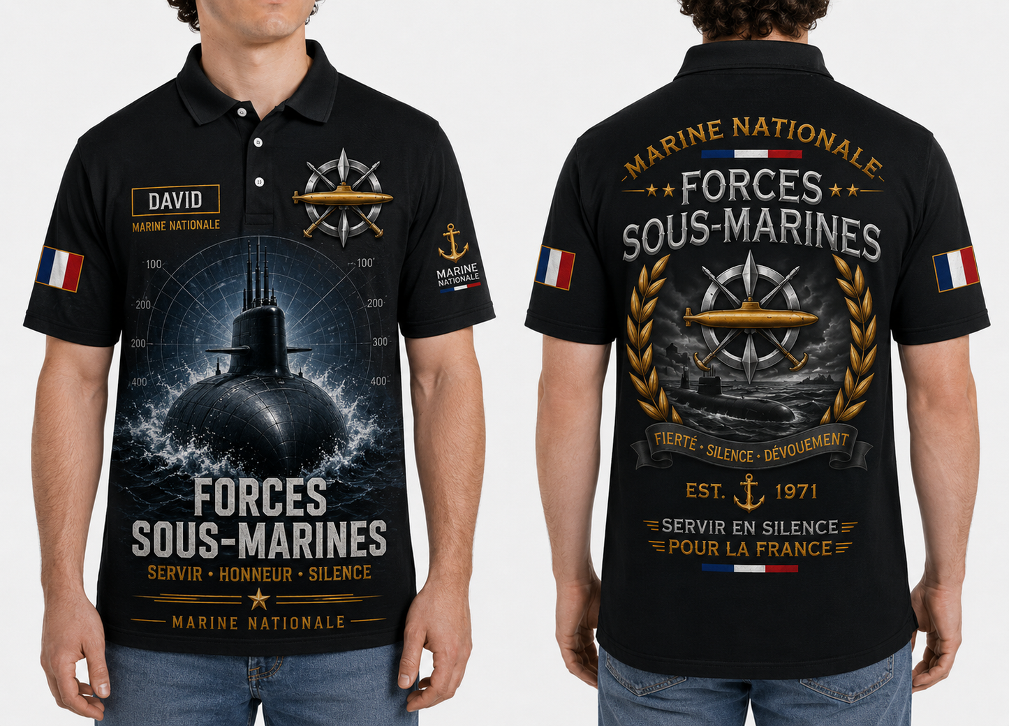 Marine Nationale Forces Sous-Marines French Navy Submarine Veteran Polo Shirt