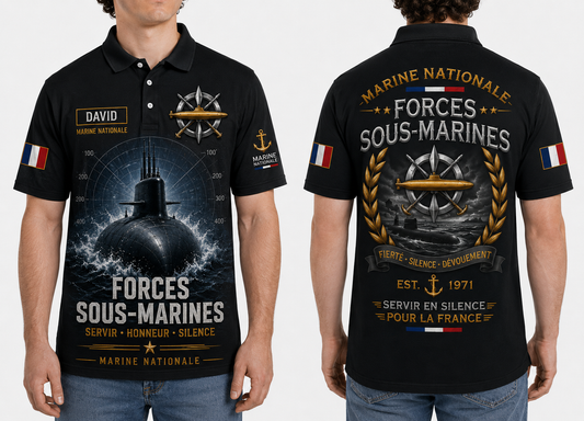 Marine Nationale Forces Sous-Marines French Navy Submarine Veteran Polo Shirt