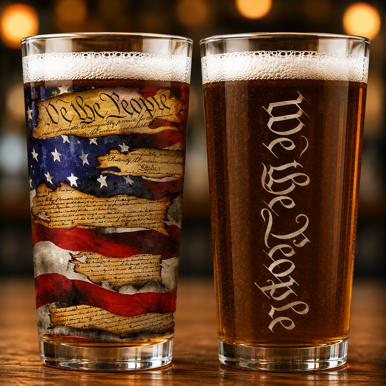 We The People American Flag Constitution Patriotic 16oz Pint Glass Beer USA Freedom Gift