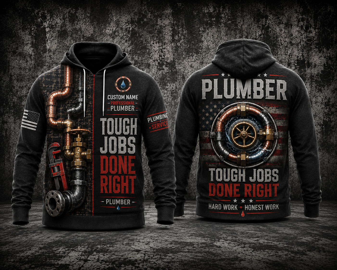 Custom Name Plumber Tough Jobs Done Right 3D Hoodie