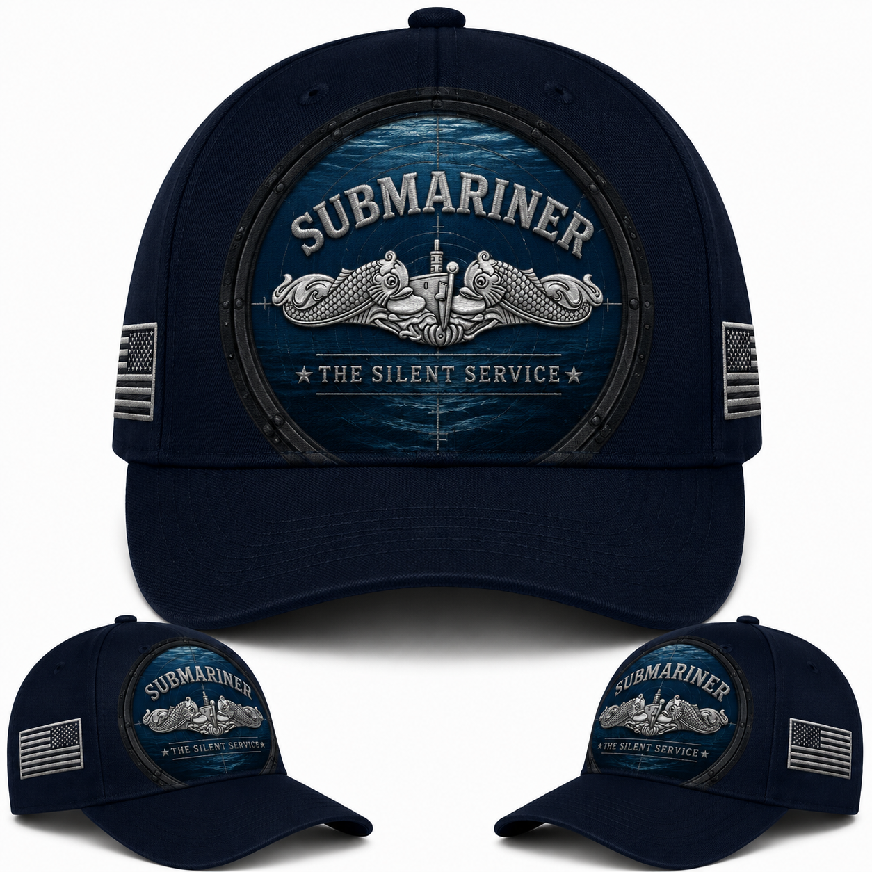 Submariner The Silent Service Baseball Cap - U.S. Navy Porthole Silver Dolphins Veteran Hat