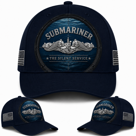 Submariner The Silent Service Baseball Cap - U.S. Navy Porthole Silver Dolphins Veteran Hat