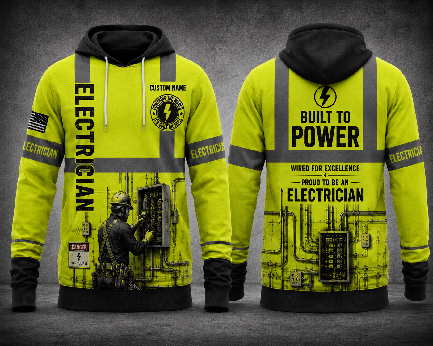 Custom Name Electrician Built To Power Wired For Excellence 3D Hoodie
