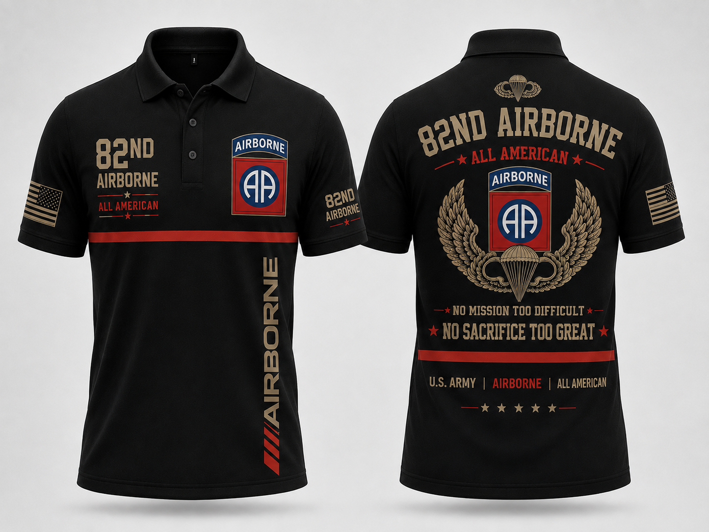 US Army 82nd Airborne All American No Mission Too Difficult Polo Shirt