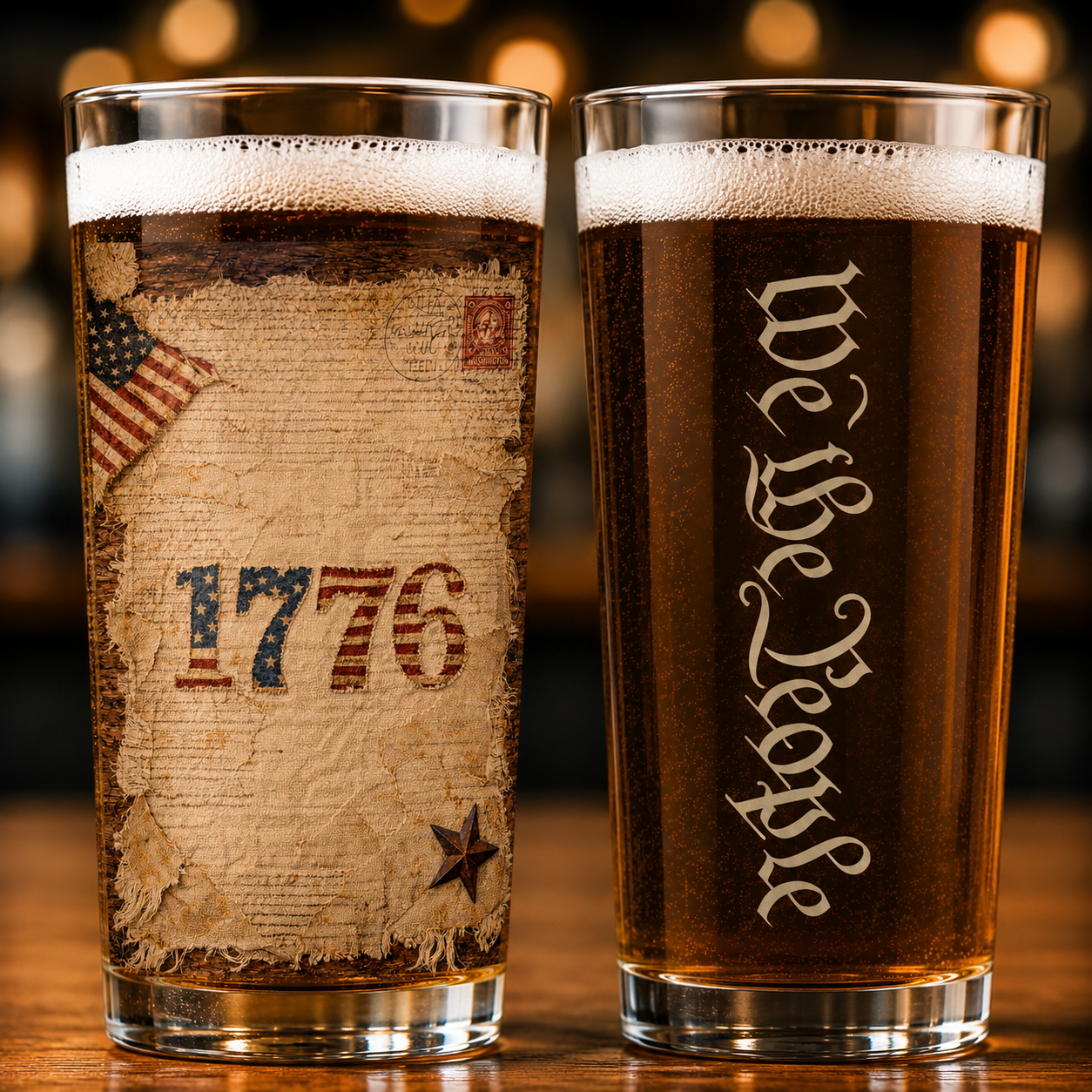 1776 Vintage Patriotic American Flag 16oz Pint Glass Beer USA Heritage Freedom Gift