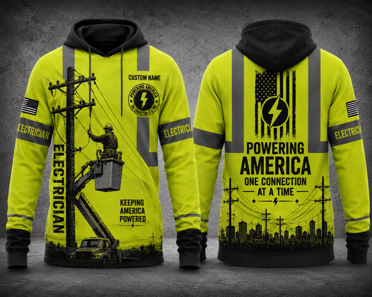 Custom Name Electrician Powering America One Connection At A Time 3D Hoodie