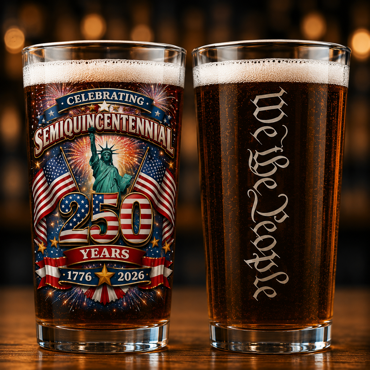 USA Semiquincentennial 250 Years 1776-2026 Patriotic 16oz Pint Glass Beer American Anniversary Gift