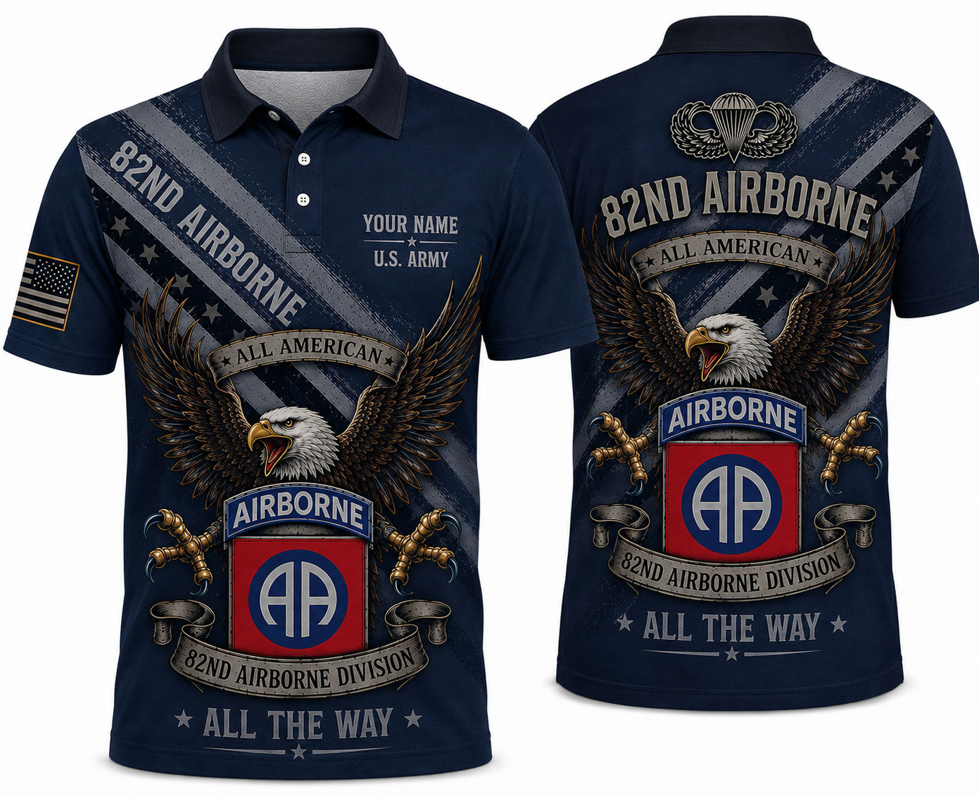 Custom Name US Army 82nd Airborne All American All The Way Polo Shirt