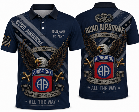 Custom Name US Army 82nd Airborne All American All The Way Polo Shirt
