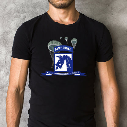 US Army XVIII Airborne Corps w Parachute Ribbon Classic Unisex T-Shirt Gildan 5000  (Made In US) DLQD1304PT05