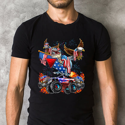 4th Of July Dinosaur Monster Truck Bald Eagle American Flag Classic Unisex T-Shirt Gildan 5000 (Made In US) DLQD1204PT05
