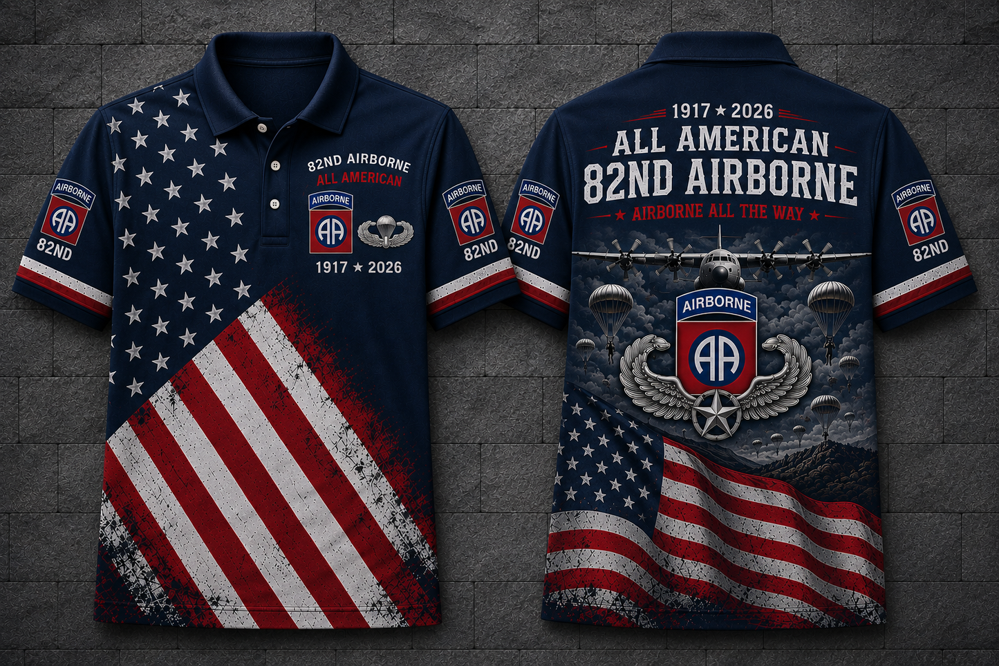 82nd Airborne All American Polo Shirt - 1917-2026 Patriotic Military Gift