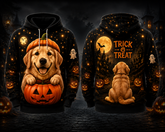 Golden Retriever Trick Or Treat Cute Dog Halloween 3D Hoodie