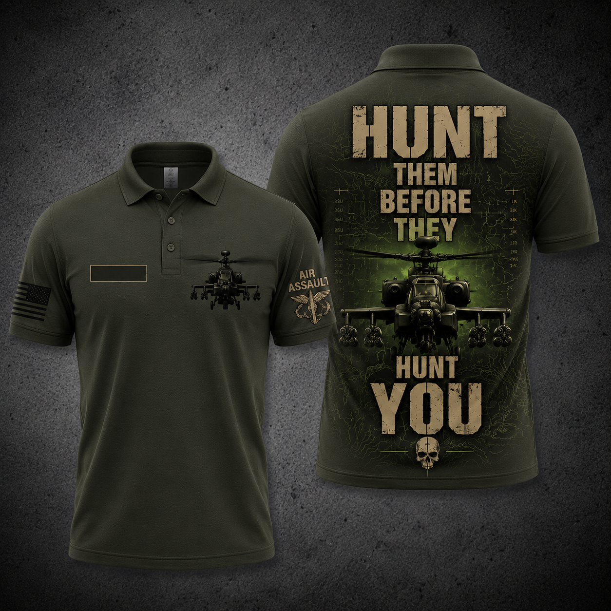AH-64 Apache Hunt Them Before They Hunt You Air Assault Polo Shirt
