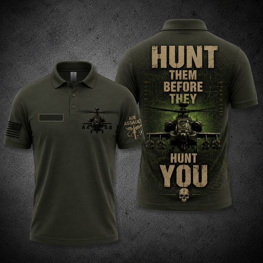 AH-64 Apache Hunt Them Before They Hunt You Air Assault Polo Shirt