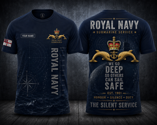 Custom Name Royal Navy Submarine Service The Silent Service 3D T-Shirt
