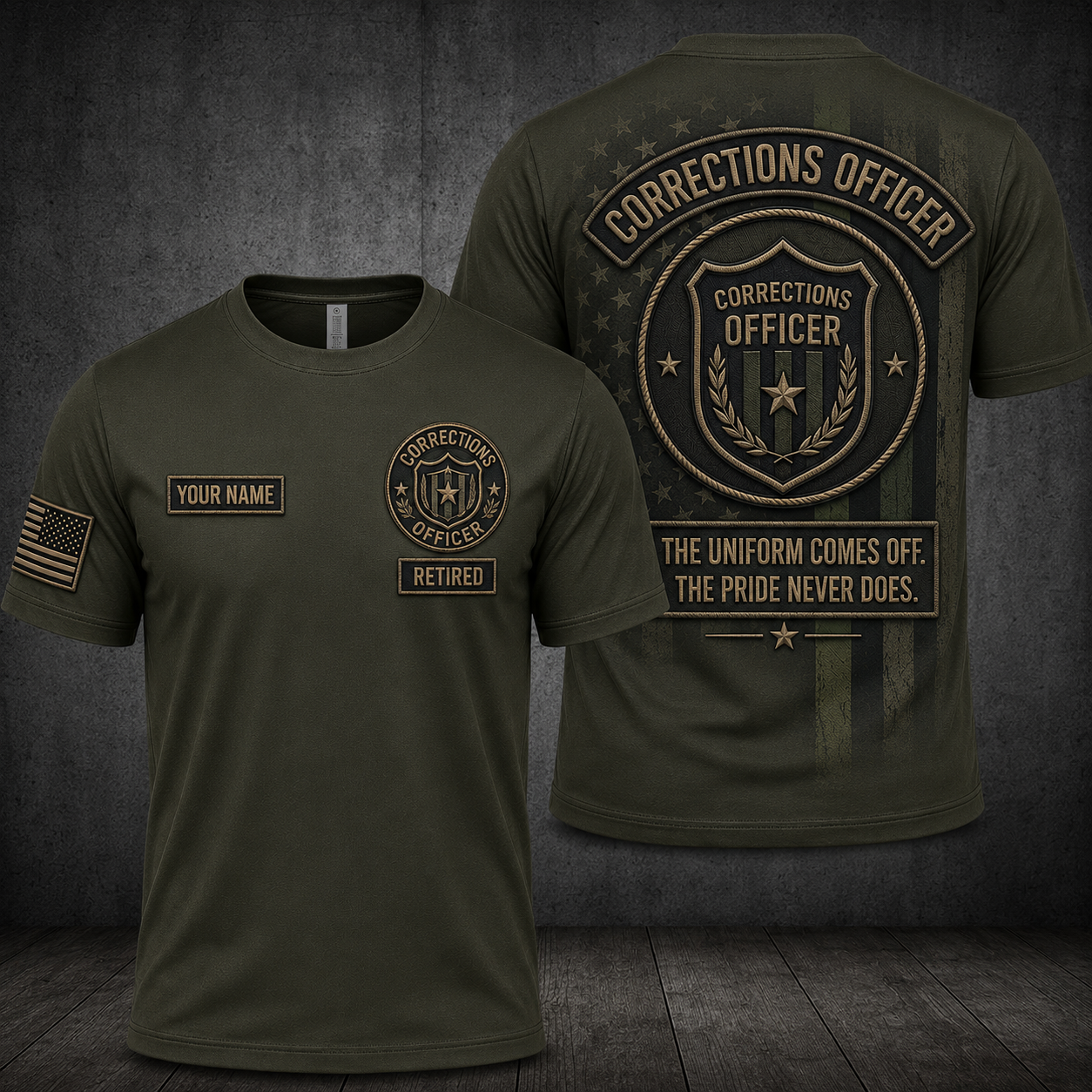 Custom Name Retired Corrections Officer 3D T-Shirt - Personalized Correctional Officer Veteran Gift