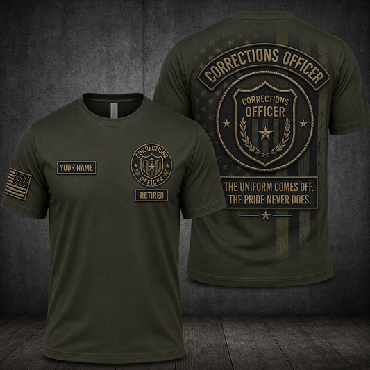 Custom Name Retired Corrections Officer 3D T-Shirt - Personalized Correctional Officer Veteran Gift