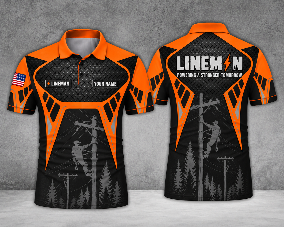 Lineman Powering A Stronger Tomorrow Custom Name Polo Shirt