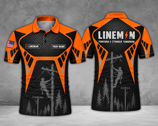 Lineman Powering A Stronger Tomorrow Custom Name Polo Shirt