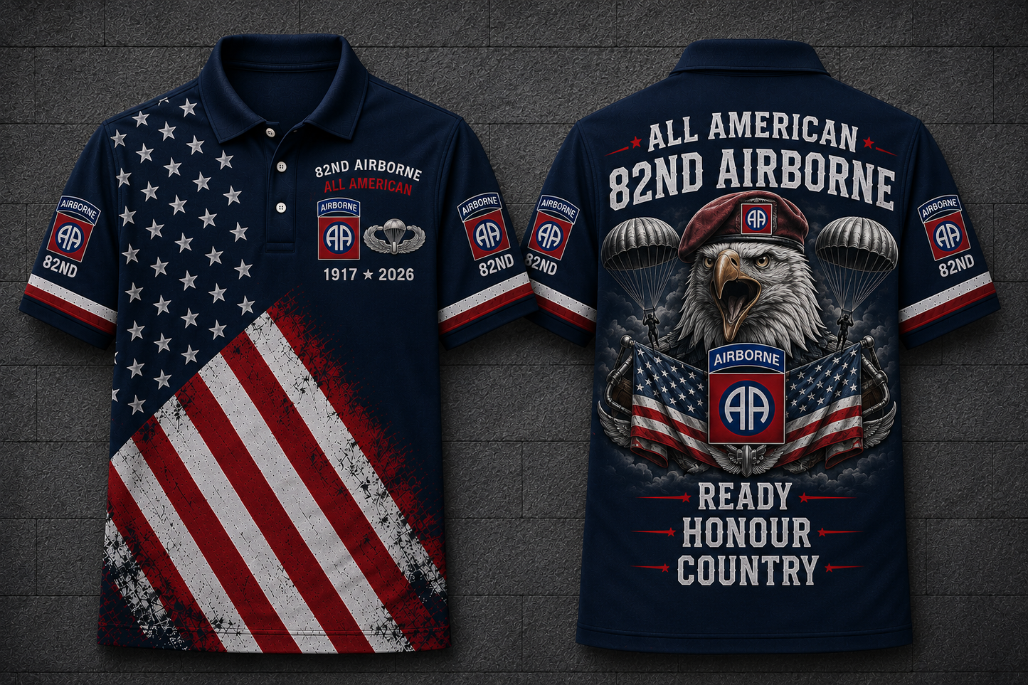 82nd Airborne Screaming Eagle Polo Shirt - All American Ready Honour Country