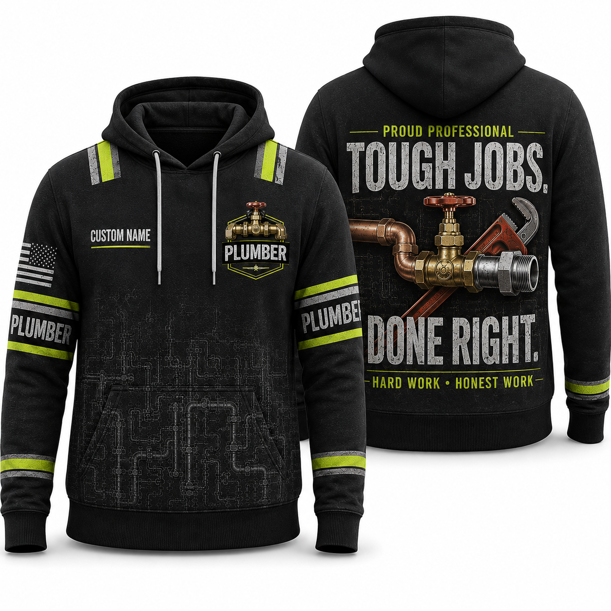 Custom Name Professional Plumber Tough Jobs Done Right 3D Hoodie