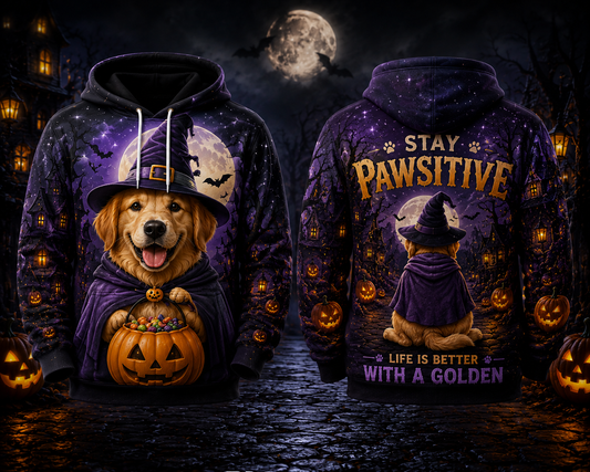 Golden Retriever Stay Pawsitive Life Is Better With A Golden Halloween 3D Hoodie