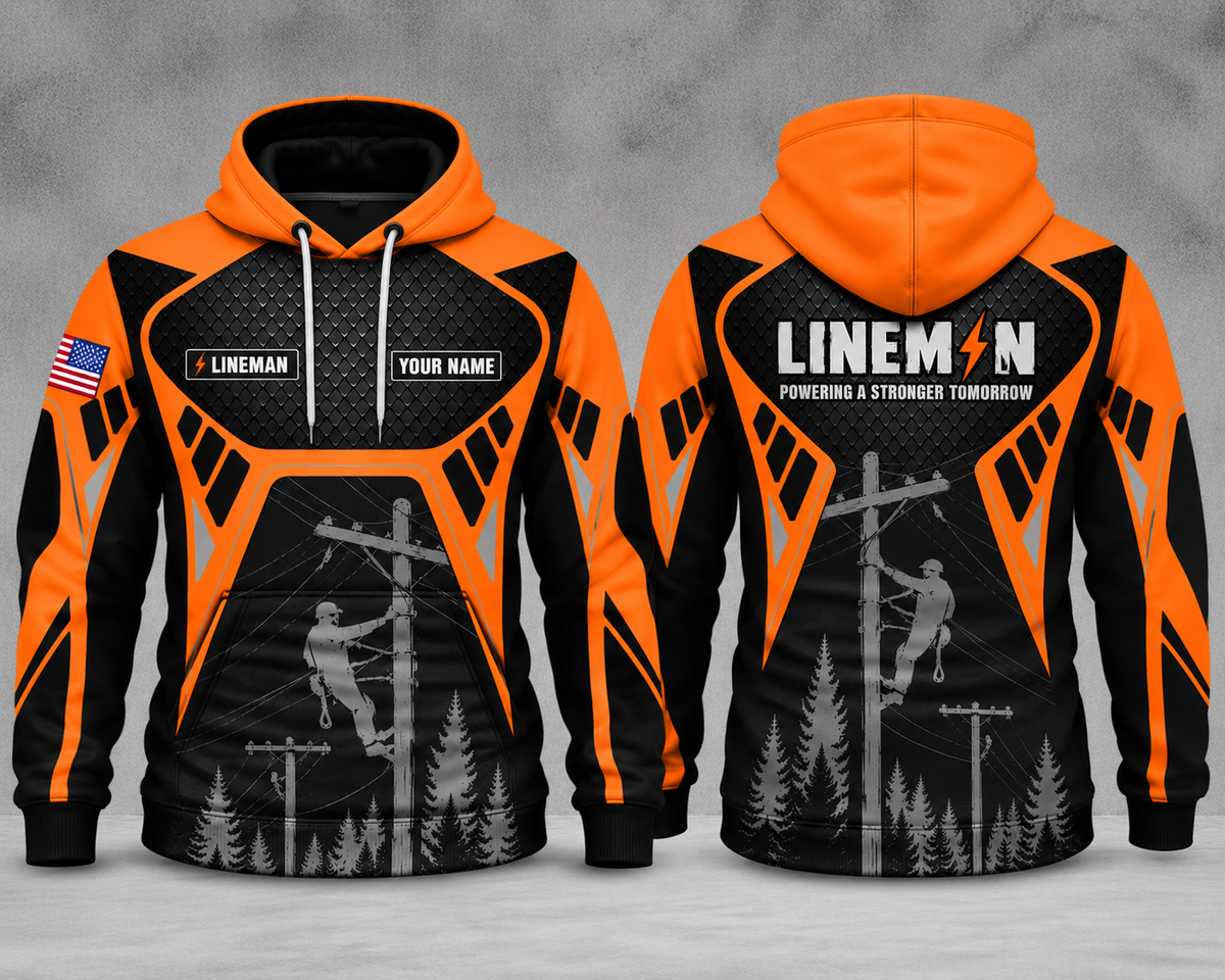 Lineman Powering A Stronger Tomorrow Custom Name 3D Hoodie