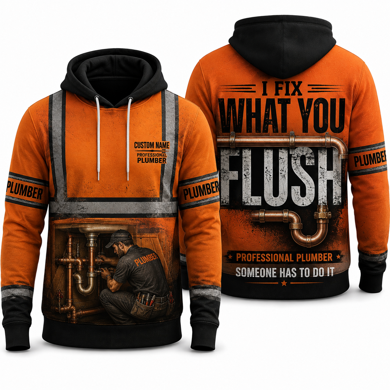 Custom Name Professional Plumber I Fix What You Flush 3D Hoodie
