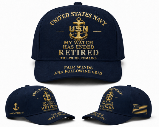 US Navy Retired Veteran My Watch Has Ended Baseball Cap
