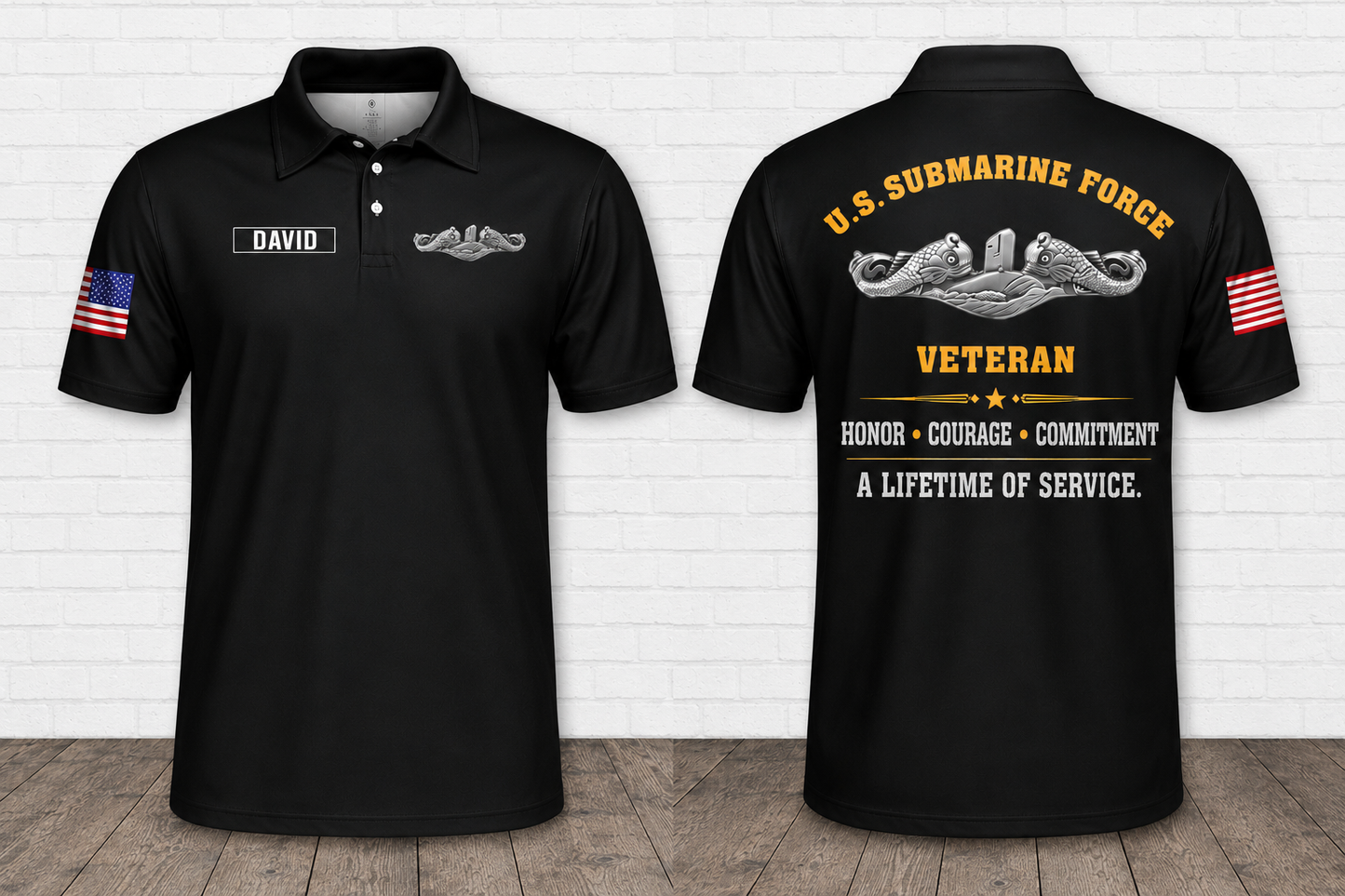 Personalized U.S. Submarine Force Veteran Polo Shirt - Honor Courage Commitment Military Gift