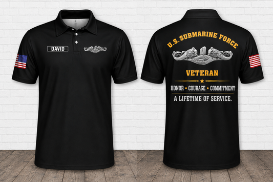 Personalized U.S. Submarine Force Veteran Polo Shirt - Honor Courage Commitment Military Gift