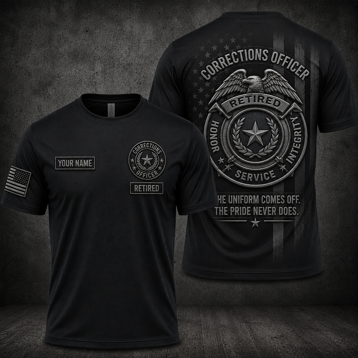 Custom Name Retired Corrections Officer 3D T-Shirt - Personalized Honor Service Integrity Gift