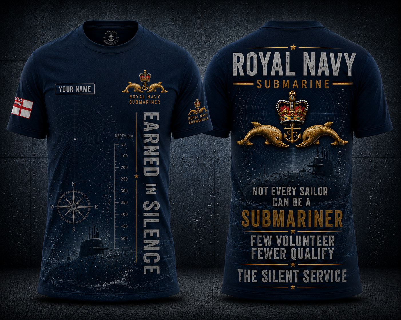 Custom Name Royal Navy Submariner Earned In Silence 3D T-Shirt