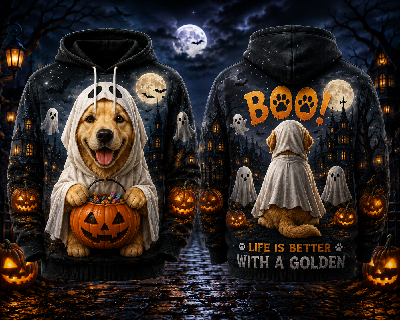 Golden Retriever Boo Life Is Better With A Golden Halloween 3D Hoodie
