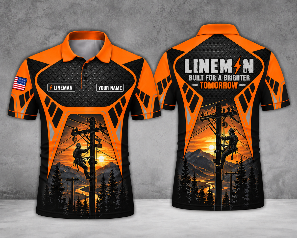 Lineman Built For A Brighter Tomorrow Custom Name Polo Shirt